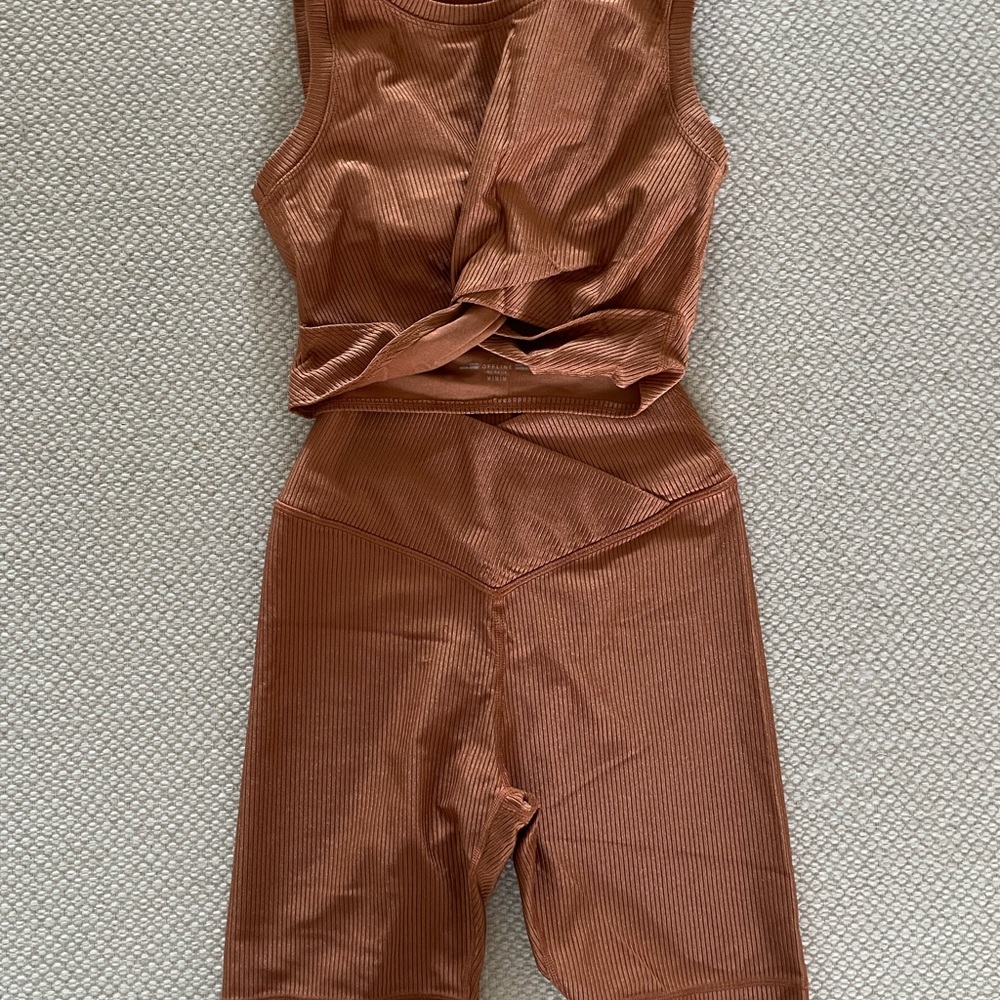 Aerie Ribbed Brown Two-Piece Set